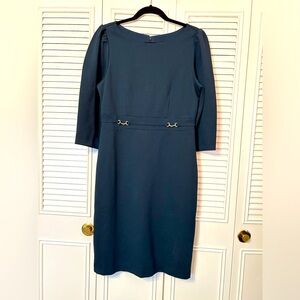 Ann Taylor green dark teal sheath dress size 6 office career 3/4 sleeves